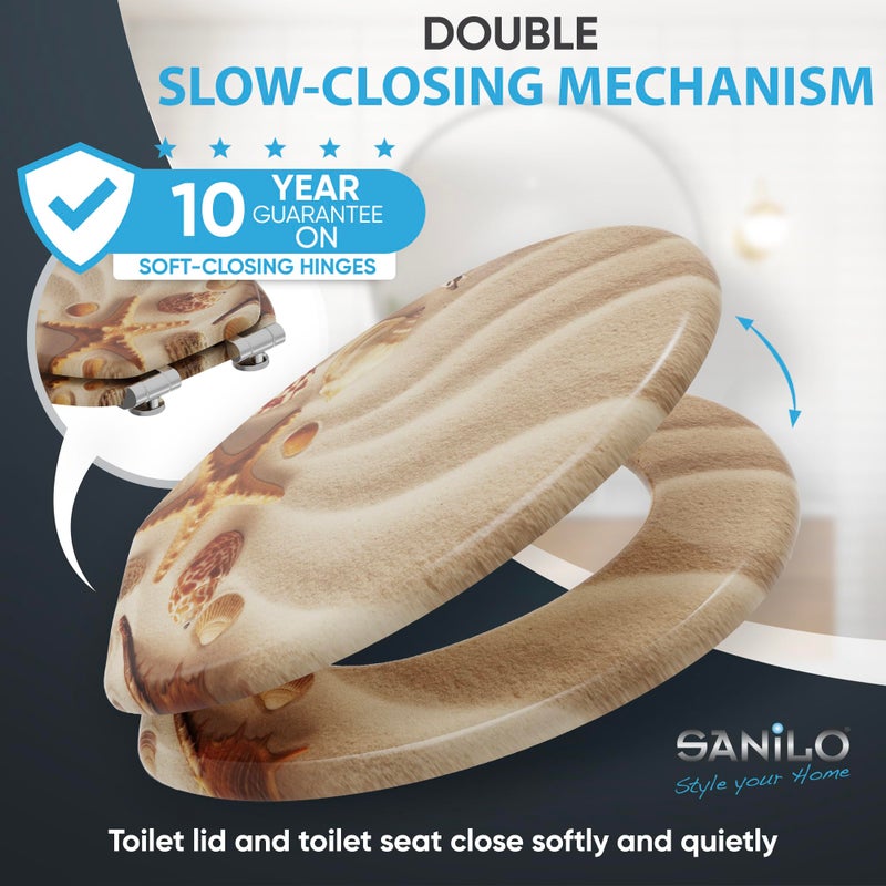 SANILO Wooden Toilet Seat with Soft Close [ROUND] - Decorative, Quiet & Slow Close Molded Wood Seat - With Strong Bumpers & Hinges - Adjustable Fit â€“ Sanibel - Image 2